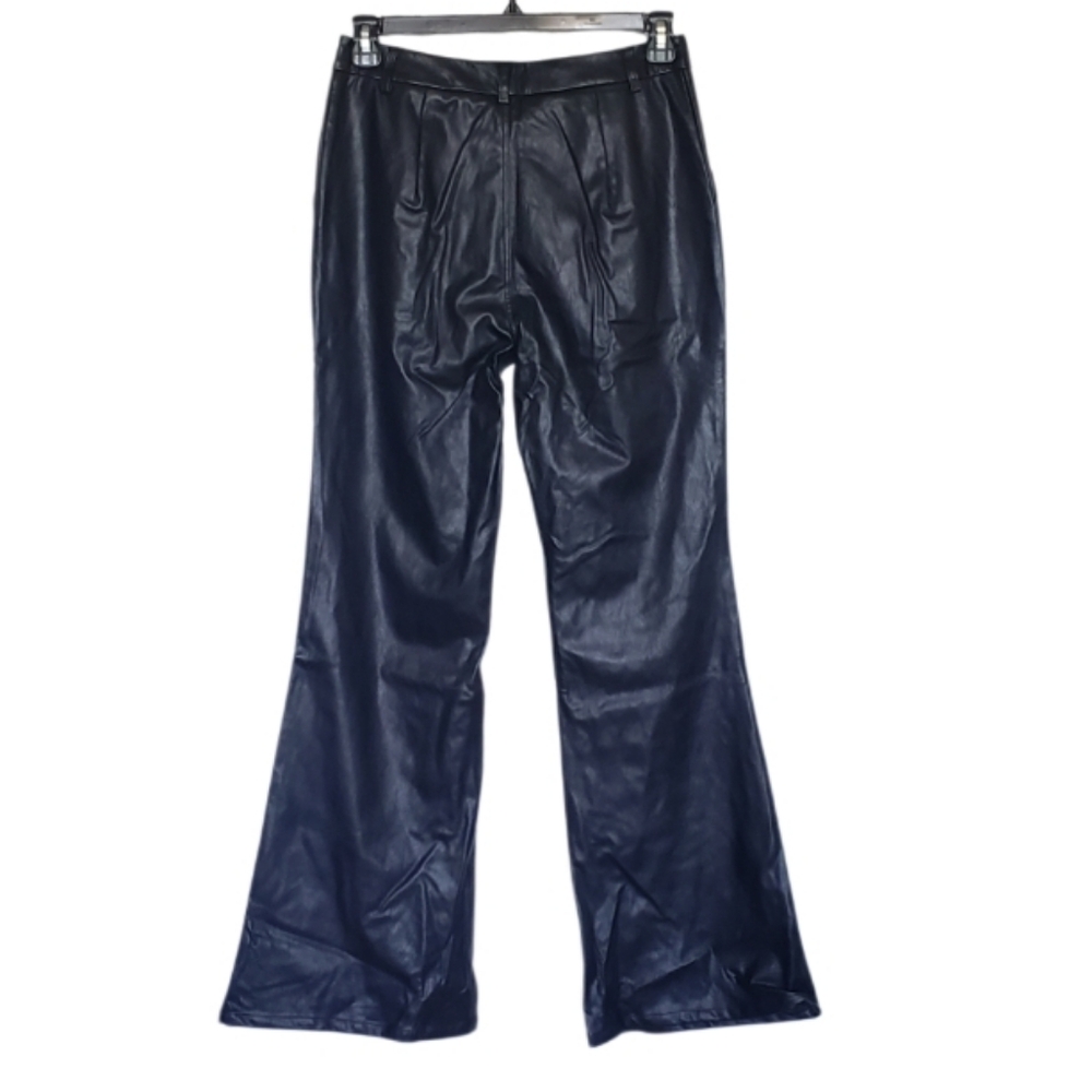 NWT Silvia Wide Legged Black Leather Flared Pants Women's Size L. - Picture 3 of 10